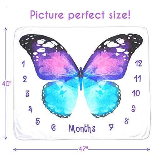 Evovee Baby Monthly Milestone Blanket Girl Butterfly Month Age Photo Photography Backdrop Newborn Girls Props Fleece Marker Headband New Moms