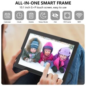 WiFi Digital Photo Frames 10.1 Inch Smart Digital Photo Frame 1920x1080 Touch IPS Screen Electronic Photo Albums with 16GB Storage Easy Setup Share Photos Video via App Auto-Rotate