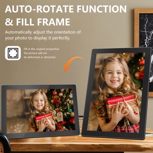 WiFi Digital Photo Frames 10.1 Inch Smart Digital Photo Frame 1920x1080 Touch IPS Screen Electronic Photo Albums with 16GB Storage Easy Setup Share Photos Video via App Auto-Rotate