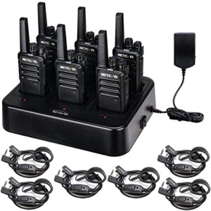 retevis rt68 walkie talkies with earpiece, portable frs two-way radios rechargeable, with 6 way multi unit charger, hands free, long range, rugged 2 way radios 6 pack for adults school manufacturing