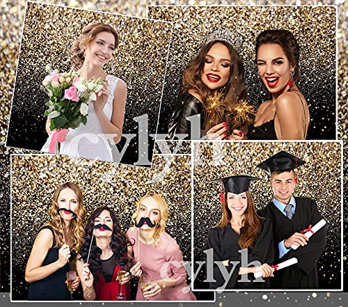 CYLYH 8X8ft Black and Gold Backdrop Glitter Backdrop Golden Spots Backdrop Vintage Background Graduation Prom Wedding Glitter Dot Party Decor D417