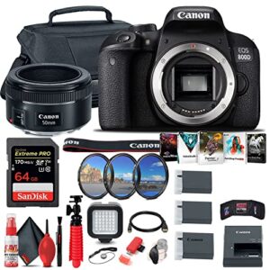 canon eos rebel 800d / t7i dslr camera (body only) + canon ef 50mm lens + 64gb card + case + corel photo software + 2 x lpe17 battery + external charger + card reader + more (renewed)
