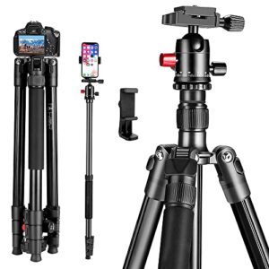 zikzok professional 62″ dslr tripod camera tripods with phone holder for travel, super lightweight and reliable stability, ball head tripod detachable monopod with carry bag (black)