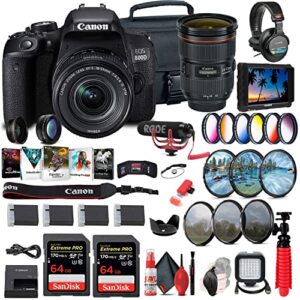 canon eos rebel 800d / t7i dslr camera with 18-55 4-5.6 is stm lens + 4k monitor + canon ef 24-70mm lens + mic + headphones + 2 x 64gb cards + color filter kit + case + more (renewed)