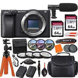 sony alpha a6400 mirrorless digital camera (body only) & pro accessory bundle incl. 2x 64gb transcend memory card, gadget bag, uv-cpl-fld filters and macro kits and more