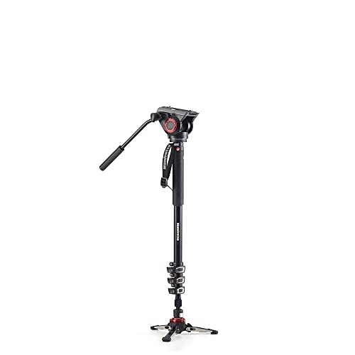 Manfrotto Video Monopod XPRO+, Camera and Video Support Rod with Video Head, 4-Section in Aluminium with Fluid Base, Photography Accessories for Content Creation, Video, Vlogging