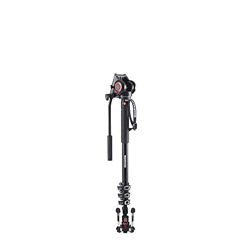 Manfrotto Video Monopod XPRO+, Camera and Video Support Rod with Video Head, 4-Section in Aluminium with Fluid Base, Photography Accessories for Content Creation, Video, Vlogging