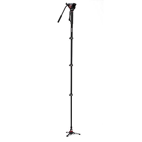 Manfrotto Video Monopod XPRO+, Camera and Video Support Rod with Video Head, 4-Section in Aluminium with Fluid Base, Photography Accessories for Content Creation, Video, Vlogging