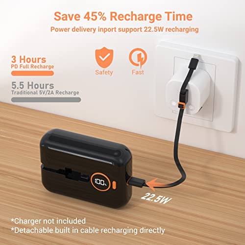 ODGUV Portable Charger,10000mAh 22.5W Fast Charging USB C Power Bank,High-Speed Small Phone Charger Built in Cable,LCD Display External Battery Pack for iPhone Samsung iPad LG