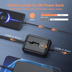 ODGUV Portable Charger,10000mAh 22.5W Fast Charging USB C Power Bank,High-Speed Small Phone Charger Built in Cable,LCD Display External Battery Pack for iPhone Samsung iPad LG