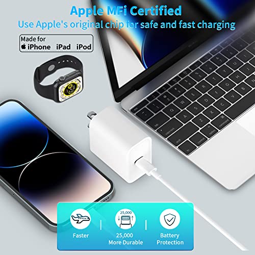 3 Pack iPhone Fast Charger, USB C Charger 20W [Apple MFi Certified] iPhone Charger PD USB C Wall Charger Adapter with 6FT USB C to Lightning Cable for iPhone 14/13/12/11/X/XR/XS/8, iPad, AirPods Pro