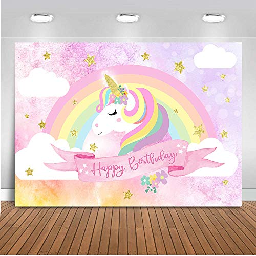 Mocsicka Unicorn Birthday Backdrop Pink Rainbow Cloud Unicorn Photography Background 7x5ft Vinyl Unicorn Theme Birthday Party Backdrops