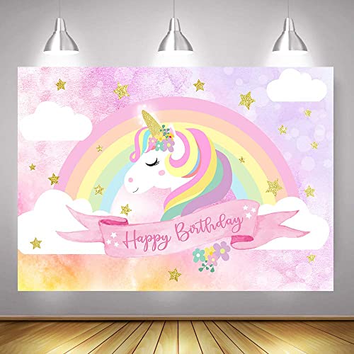 Mocsicka Unicorn Birthday Backdrop Pink Rainbow Cloud Unicorn Photography Background 7x5ft Vinyl Unicorn Theme Birthday Party Backdrops