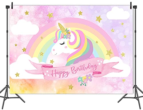 Mocsicka Unicorn Birthday Backdrop Pink Rainbow Cloud Unicorn Photography Background 7x5ft Vinyl Unicorn Theme Birthday Party Backdrops