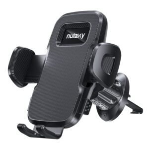 nulaxy [2022 upgraded vent friendly car phone holder mount, phone mount for car fit for horizontal and vertical vents, hands free vent phone holder, compatible with iphone, samsung, and more, black