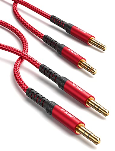 JSAUX 2 Pack AUX Cable, [4ft/1.2m- Copper Shell, Hi-Fi Sound] 3.5mm TRS Auxiliary Audio Cable Nylon Braided Aux Cord Compatible for Car/Home Stereos,Speaker,Headphones,Sony,Echo Dot,Beats - Red