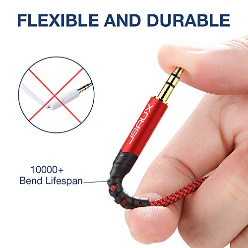 JSAUX 2 Pack AUX Cable, [4ft/1.2m- Copper Shell, Hi-Fi Sound] 3.5mm TRS Auxiliary Audio Cable Nylon Braided Aux Cord Compatible for Car/Home Stereos,Speaker,Headphones,Sony,Echo Dot,Beats - Red