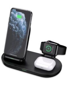 wireless charging stand, 3 in 1 wireless charger dock station, fast wireless charger 3 in 1 compatible with cell phone, smart watch and tws earbuds (no ac adapter)