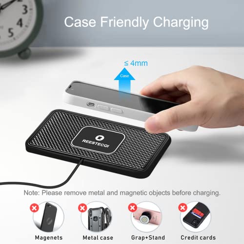 Wireless Car Charger Pad REESTECQI 15W Car Wireless Charger Wireless Charging Pad For Car Non Slip Qi Phone Charger [QC 3.0 Car Charger Included] for iPhone 14 13 12 11 AirPods 3/Pro 2 Samsung S22/S21