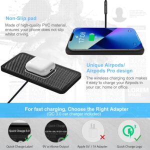 Wireless Car Charger Pad REESTECQI 15W Car Wireless Charger Wireless Charging Pad For Car Non Slip Qi Phone Charger [QC 3.0 Car Charger Included] for iPhone 14 13 12 11 AirPods 3/Pro 2 Samsung S22/S21