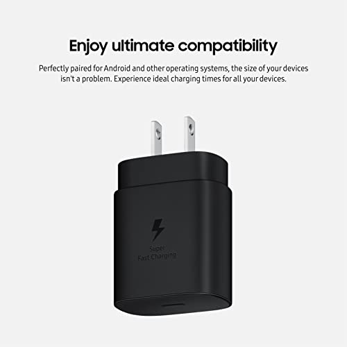 SAMSUNG 25W Wall Charger USB C Adapter, Super Fast Charging Block for Galaxy Phones and Devices, Cable Not Included, 2021, US Version, Black