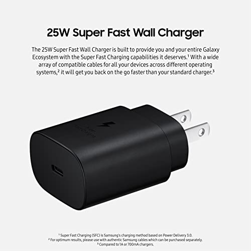 SAMSUNG 25W Wall Charger USB C Adapter, Super Fast Charging Block for Galaxy Phones and Devices, Cable Not Included, 2021, US Version, Black