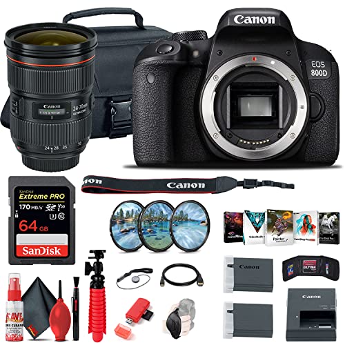 Canon EOS Rebel 800D / T7i DSLR Camera (Body Only) + Canon EF 24-70mm Lens + 64GB Card + Case + Corel Photo Software + LPE17 Battery + External Charger + Card Reader + More (Renewed)