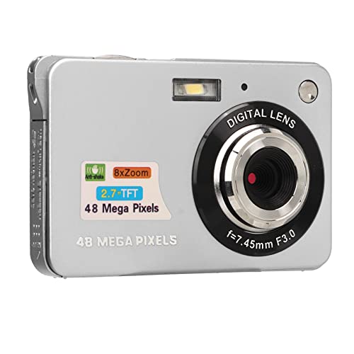 4K Digital Camera, 2.7 Inch Vlogging Camera, 48 Megapixels, LCD Display, 8X Zoom Stabilization, Supports Up to 128gb, Great Gift for Students, Teens, Adults, Girls, Boys (Silver)