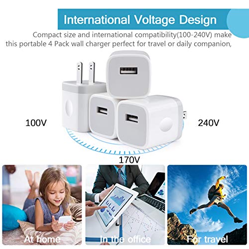 iPhone Charging Block, Charger Cube 4Pack/5W One-USB Charger Block Adapter Brick Box in Wall Plug Cube Head Outlet for iPhone 11 X SE,Samsung Glaxy A53 A13 A01 A12 A54 A20 S22 S21 S20 A71 Moto, LG