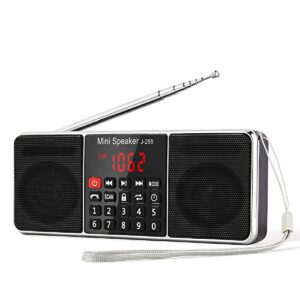 prunus j-288 portable radio am fm radio with bluetooth speaker, sleep timer, power-saving display, ultra-long antenna, aux input & usb disk & tf card mp3 player, no manual preset