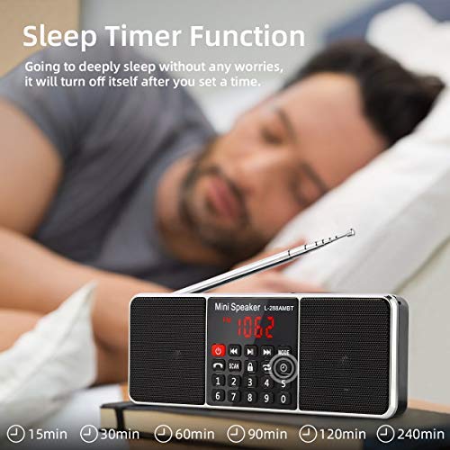 PRUNUS J-288 Portable Radio AM FM Radio with Bluetooth Speaker, Sleep Timer, Power-Saving Display, Ultra-Long Antenna, AUX Input & USB Disk & TF Card MP3 Player, NO Manual Preset