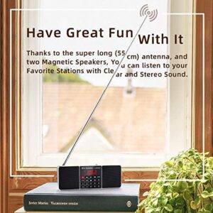 PRUNUS J-288 Portable Radio AM FM Radio with Bluetooth Speaker, Sleep Timer, Power-Saving Display, Ultra-Long Antenna, AUX Input & USB Disk & TF Card MP3 Player, NO Manual Preset