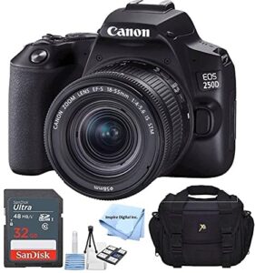 inspire digital – canon intl eos 250d slr camera body with 18-55mm f/3.5-5.6 is stm lens bundled complete accessory bundle + 32gb cleaning kit case/bag & more international model (renewed)