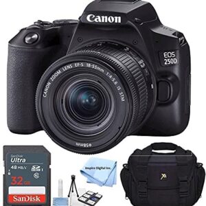 Inspire Digital - Canon intl EOS 250D SLR Camera Body with 18-55mm f/3.5-5.6 is STM Lens Bundled Complete Accessory Bundle + 32GB Cleaning Kit Case/Bag & More International Model (Renewed)