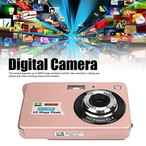 4K Digital Camera, 2.7 Inch Vlogging Camera, 48 Megapixels, LCD Display, 8X Zoom Stabilization, Supports Up to 128gb, Great Gift for Students, Teens, Adults, Girls, Boys (Pink)