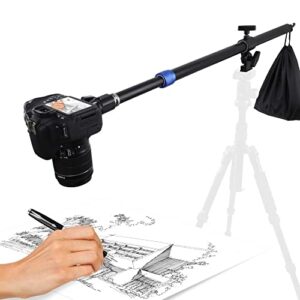 KapSnug 22-37 Inch Aluminum Tripod Extension Arm Overhead Camera Mount, Horizontal Retractable Center Column, 360-degree Ball Head, 170-degree Angle Adjustable Arm, Tripod not Included