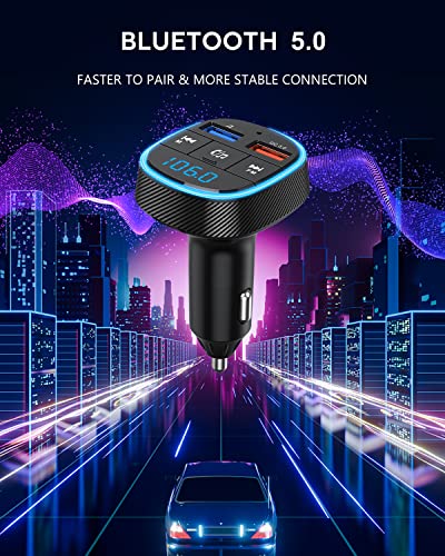 Upgraded Bluetooth FM Transmitter for Car, Car Bluetooth Adapter, Freapp Wireless Car Radio Transmitter, QC3.0 Quick Charge, Handsfree Call/TF Card & U Disk Car Music Adapter Player,Voice Assistant