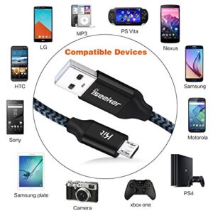 Micro USB Cable PS4 15FT,iSeeker Black Extra Long Durable Braided Type A Male to Micro-B Male Charging Data Cord Compatible Samsung Galaxy S6 S7 Edge, PS4 Controller, BLU, Moto, Nexus, Smartphone