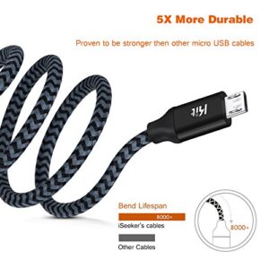 Micro USB Cable PS4 15FT,iSeeker Black Extra Long Durable Braided Type A Male to Micro-B Male Charging Data Cord Compatible Samsung Galaxy S6 S7 Edge, PS4 Controller, BLU, Moto, Nexus, Smartphone