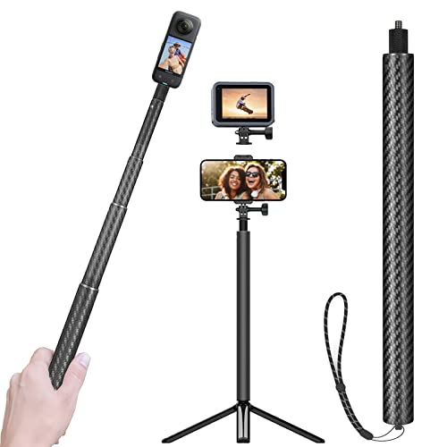 UNIXYZ 49" Invisible Selfie Stick with Tripod Phone Clip for GoPro Insta360, Waterproof Carbon Fiber Extension Pole Handle Monopod for Go Pro Max Mini Hero 11 10 9 8 7 Insta 360 X2 X3 DJI Action 2 3