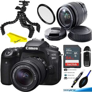 eos 90d with ef-s 18-55 is stm lens kit, built-in wi-fi, dual pixel cmos af and 3.0-inch vari-angle touch screen, black + 16gb buzz essential accessories bundle