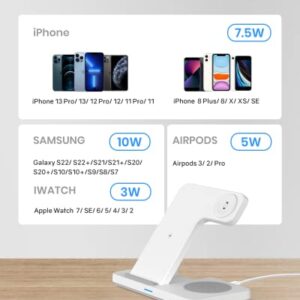 Wireless Charging Station for Apple - 3 in 1 Wireless Charger Dock Stand Watch and Phone Charger Station for iPhone14,13,12,Pro,Pro Max,SE,XS,XR,X,Samsung,Apple Watch 7/SE/6/5/4/3/2, AirPods 3/Pro/2