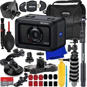 sony cyber-shot dsc-rx0 ii digital camera + sandisk 64gb ultra microsd memory card, portable 48” monopod, water-resistant gadget bag, mini suction cup mount, mini metal dolly & much more (27pc bundle)