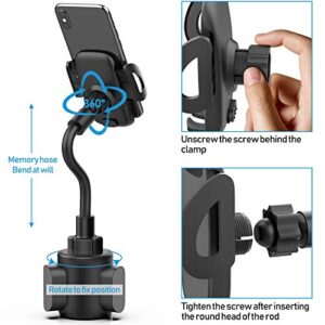 bokilino Cup Car Phone Holder for Car, Car Cup Holder Phone Mount, Universal Adjustable Gooseneck Cup Holder Cradle Car Mount for Cell Phone iPhone,Samsung,Huawei,LG, Sony, Nokia (Black)