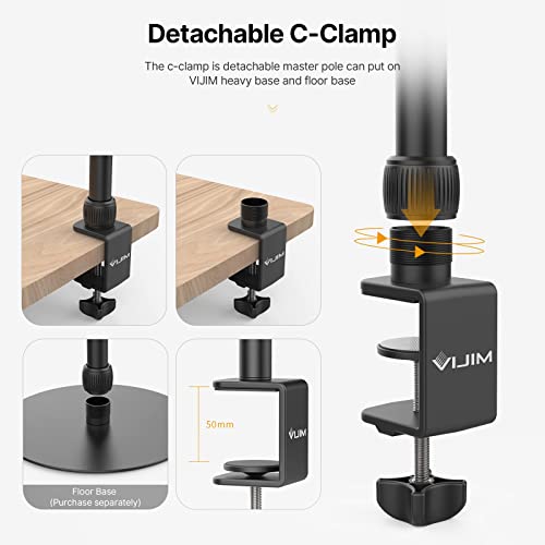 VIJIM LS10 Camera Desk Mount Table Stand with 1/4" Ball Head, 16"-33.8" Adjustable Light Stand, Tabletop C Clamp Arm for DSLR Camera, Ring Light, Live Streaming, Photo Video Shooting