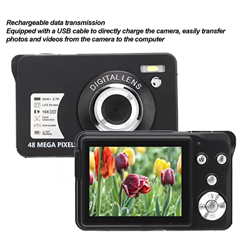 2.7in Display Digital Camera, 2.7K 48MP Vlogging Camera 16x Zoom Anti Shaking HD Camera Face Recognition, Built in Fill Light, Support Maximum Storage 128G Extensions