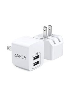 usb charger, anker 2-pack dual port 12w wall charger with foldable plug, powerport mini for iphone xs/ x / 8 / 8 plus / 7 / 6s / 6s plus, ipad, samsung galaxy note 5 / note 4, htc, moto, and more