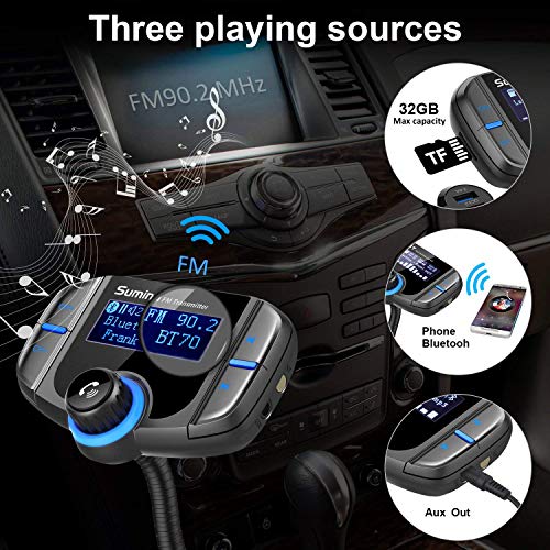 (Upgraded Version) Bluetooth FM Transmitter, Sumind Wireless Radio Adapter Hands-Free Car Kit with 1.7 Inch Display, QC3.0 and Smart 2.4A Dual USB Ports, AUX Input/Output, TF Card Mp3 Player