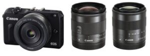 canon mirror-less slr camera eos m2 triple lens kit (black) ef-m18-55mm f3.5-5.6 is stm ef-m22mm f2 stm ef-m11-22mm f4-5.6 is stm comes eosm2bk-tlk [international version, no warranty]