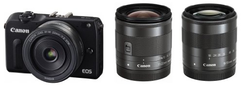 Canon Mirror-Less SLR Camera EOS M2 Triple Lens kit (Black) EF-M18-55mm F3.5-5.6 is STM EF-M22mm F2 STM EF-M11-22mm F4-5.6 is STM Comes EOSM2BK-TLK [International Version, No Warranty]